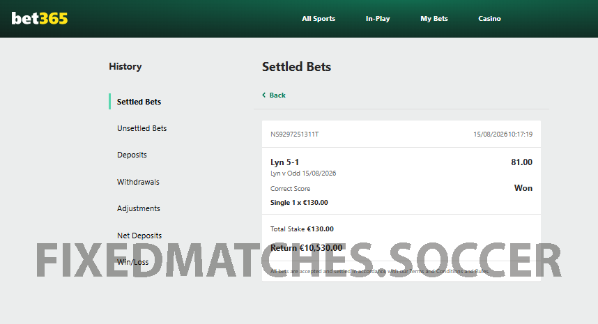 Correct score 15 August win