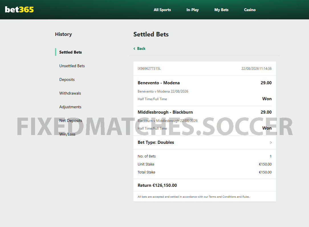 Double Fixed Matches 22nd August