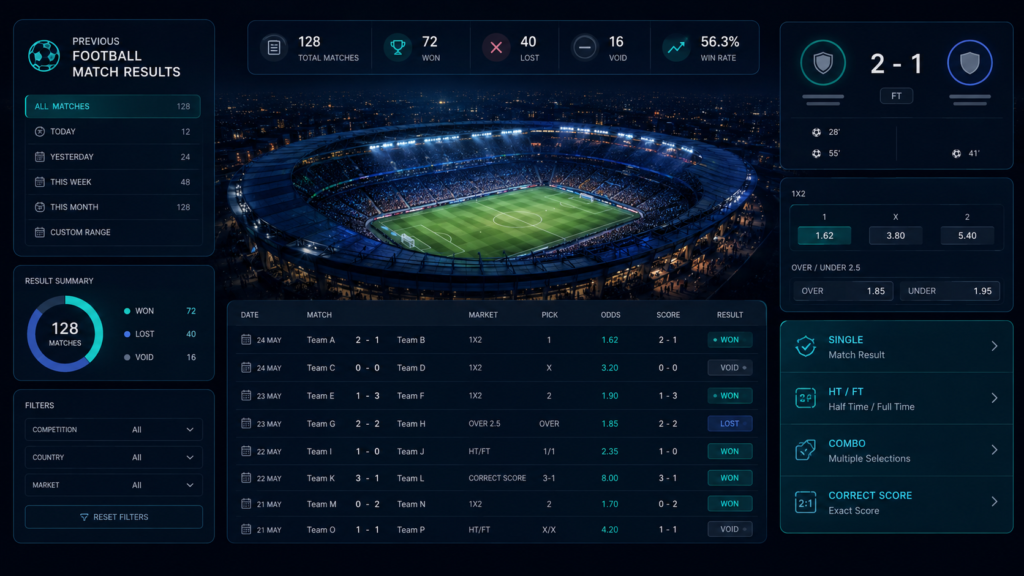 Previous Football Match Results overview