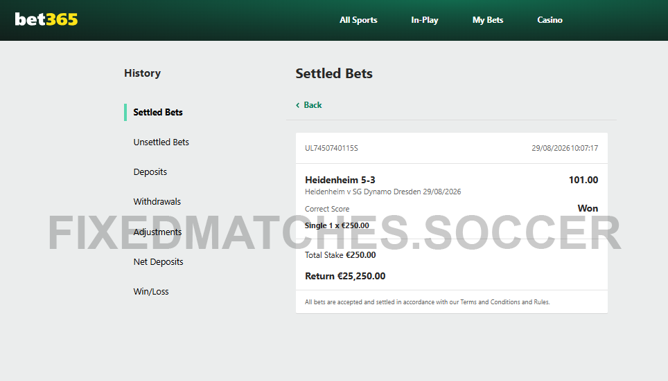 Correct Score 29th August Win
